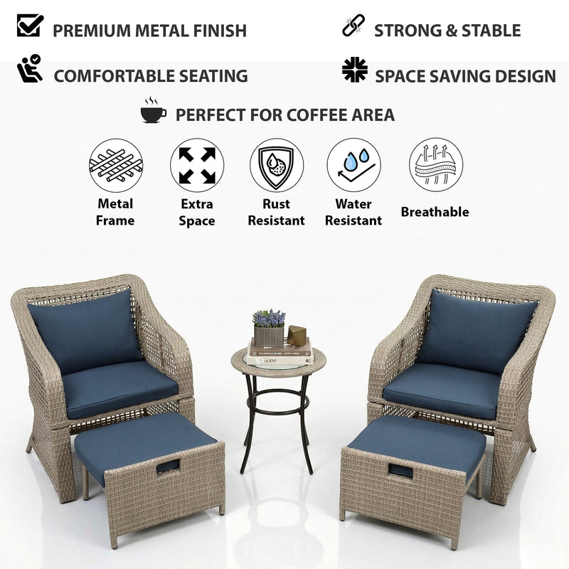 Chou OUTDOOR PATIO SEATING SET 2 CHAIRS 2 OTTOMAN AND TABLE SET (BROWN)