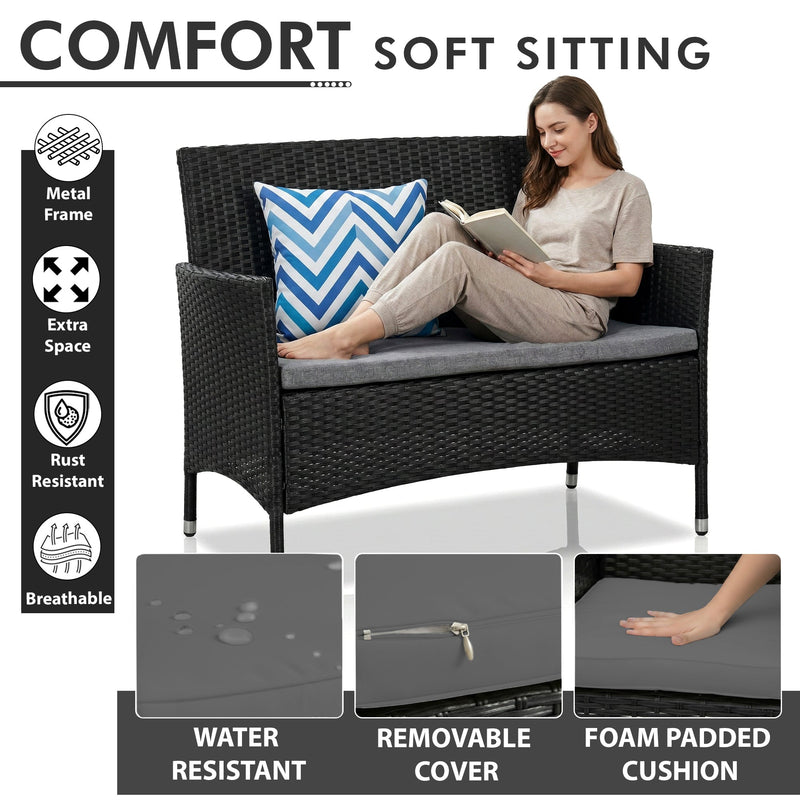 Elix Outdoor Sofa Set 2 Seater , 2 Single seater and 1 Center Table Set (Black)