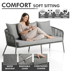 Akva Outdoor Sofa Set 3 Seater , 2 Single seater and 1 Center Table Set (Grey) Braided & Rope