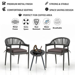 Brila Outdoor Patio Seating Set 2 Chairs and 1 Table Set (Black) Braided & Rope