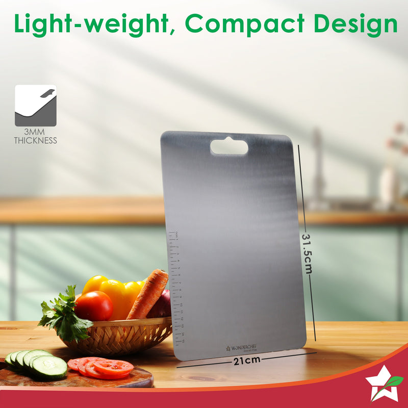 Wonderchef Ambrosia Stainless-steel Vegetable Chopping Board for Kitchen | Heavy-duty Material | Crack and Warp Resistan