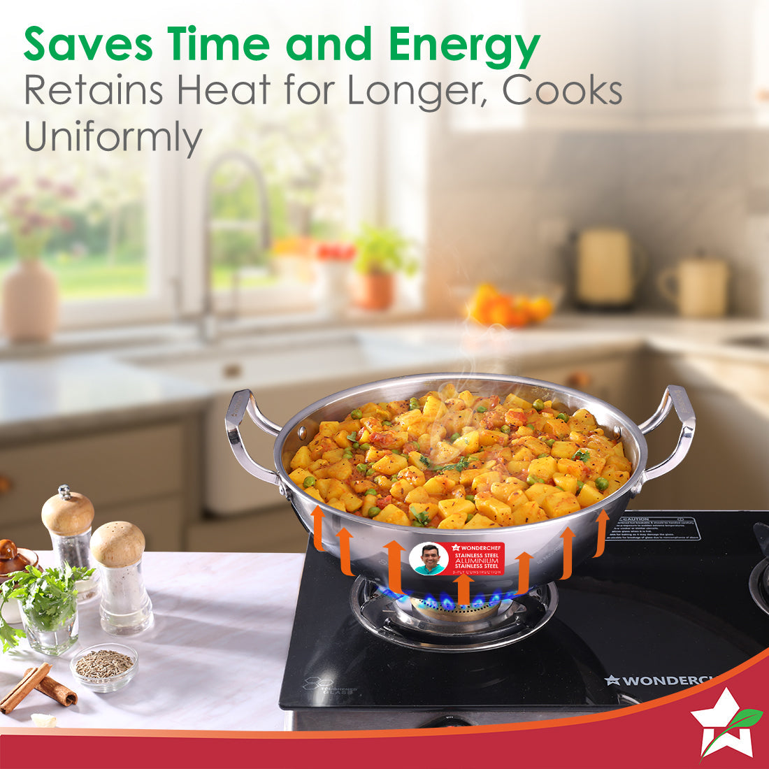 Stella Triply Stainless Steel Kadhai with Lid | 20 cm, 1.6 Litres | Compatible with Gas Stove, Induction, Ceramic Cooktop | Non-toxic | Heavy-duty Handle | 10-year Warranty