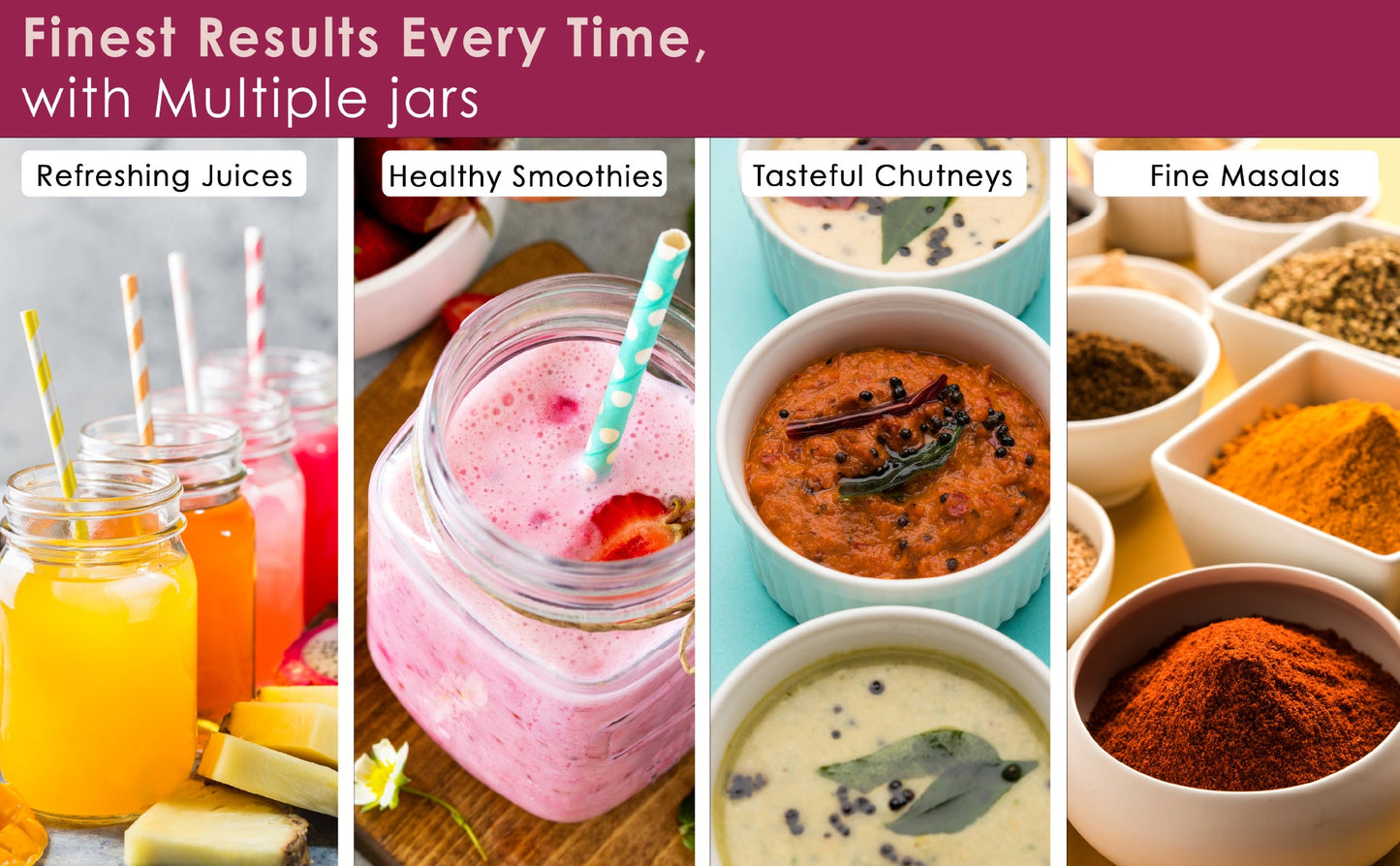 Platinum Food Processor-Mixer-Grinder | 750W Copper Motor | Blades for Slicing, Shredding, Kneading, Juliennes, French-Fries | 4 Jars for Dry/Wet Grinding, Blending | 5 Yr Warranty on Motor