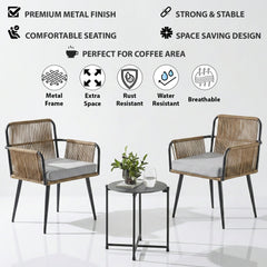 Susten Outdoor Patio Seating Set 2 Chairs and 1 Table Set (Tan) Braided & Rope