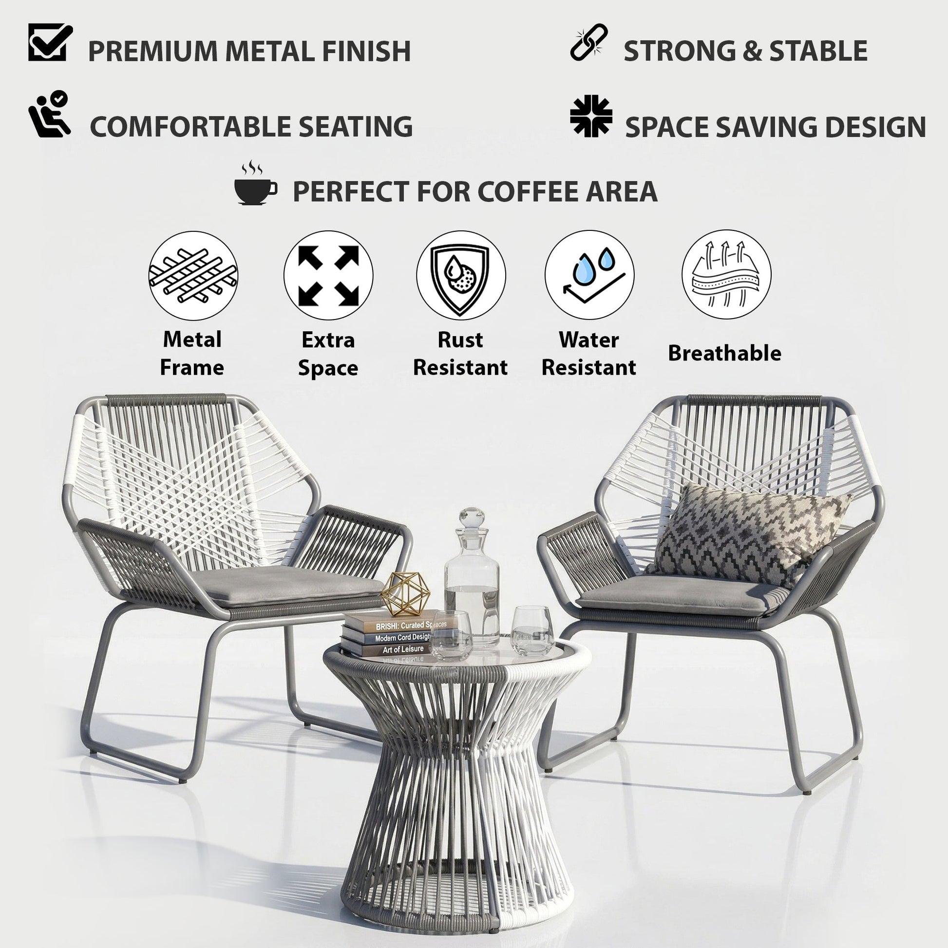Crimson Outdoor Patio Seating Set 2 Chairs and 1 Table Set (White + Dark Grey)