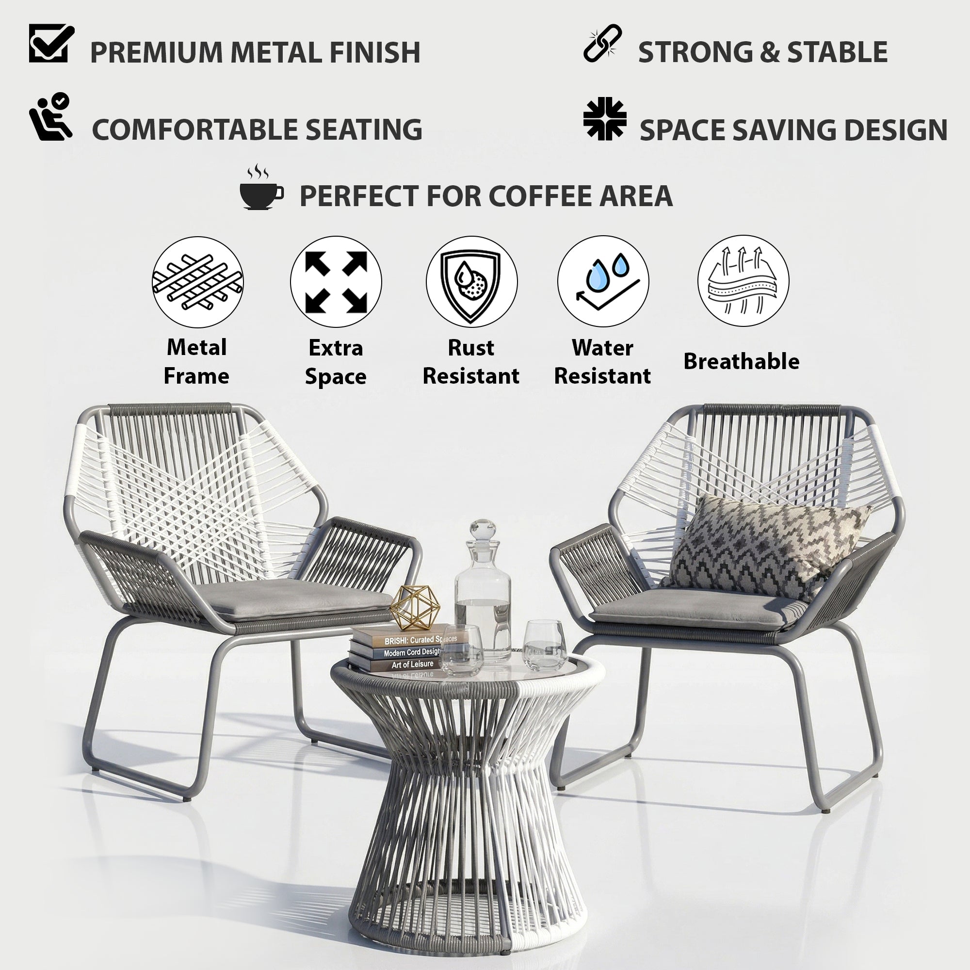 Crimson Outdoor Patio Seating Set 2 Chairs and 1 Table Set (White + Dark Grey)