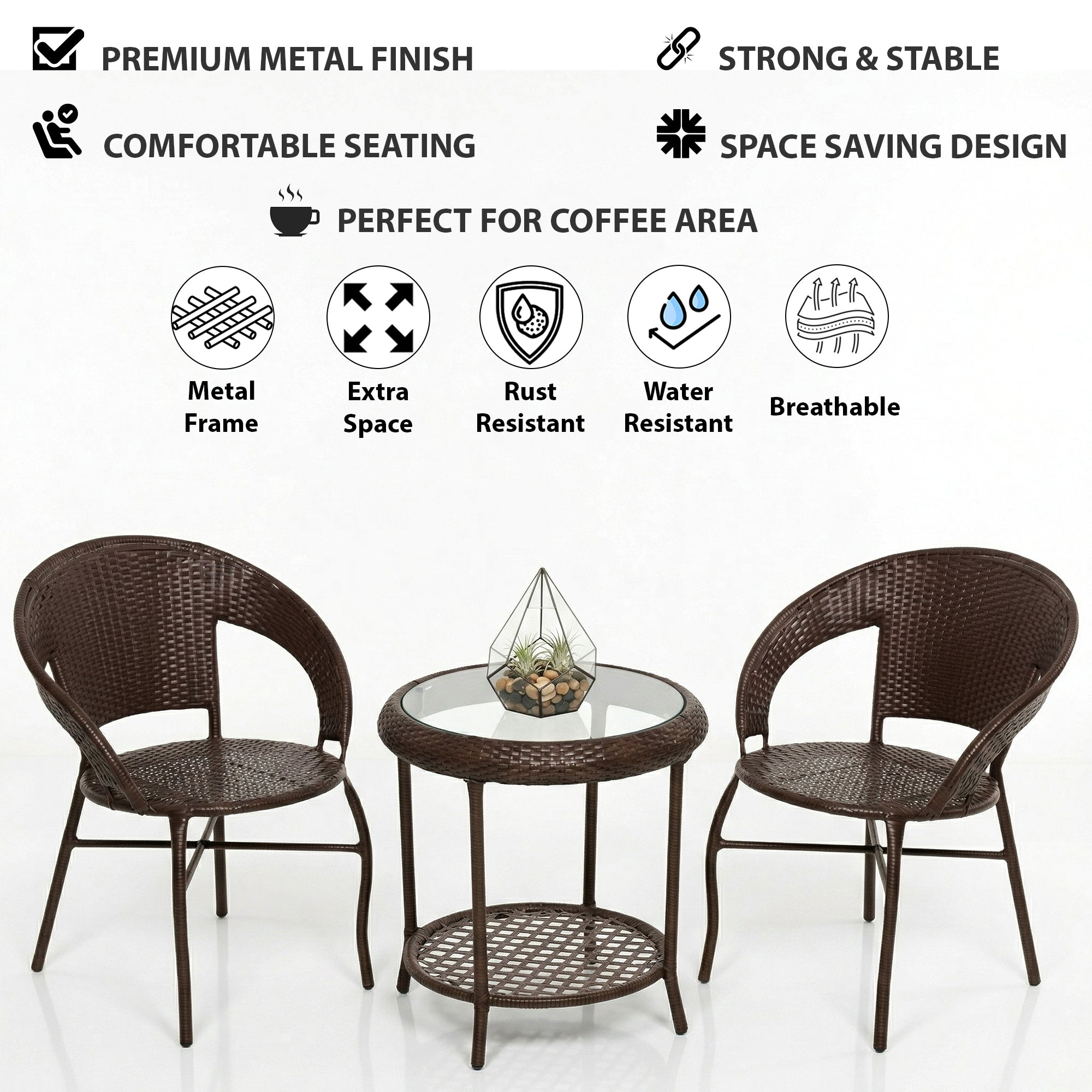 Riva Outdoor Patio Seating Set 2 Chairs and 1 Table Set (Brown)