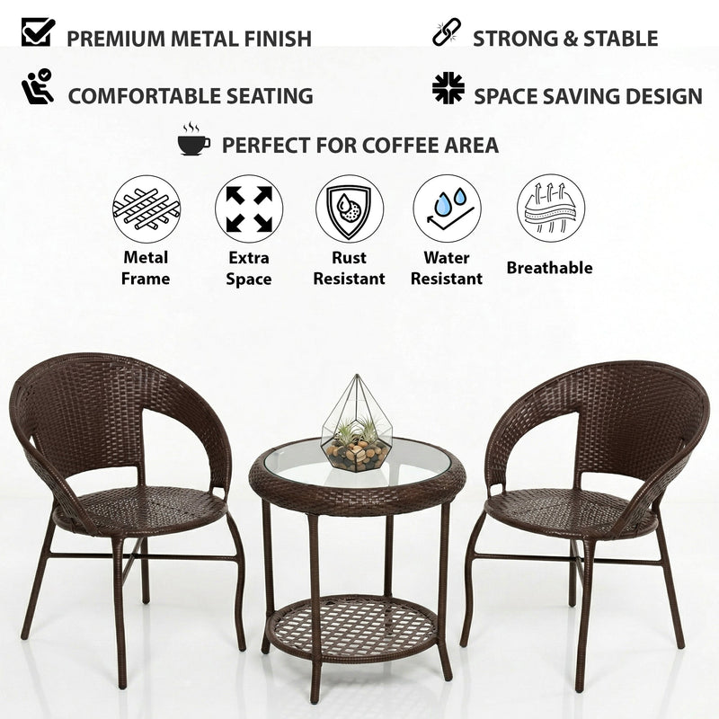 Riva Outdoor Patio Seating Set 2 Chairs and 1 Table Set (Brown)