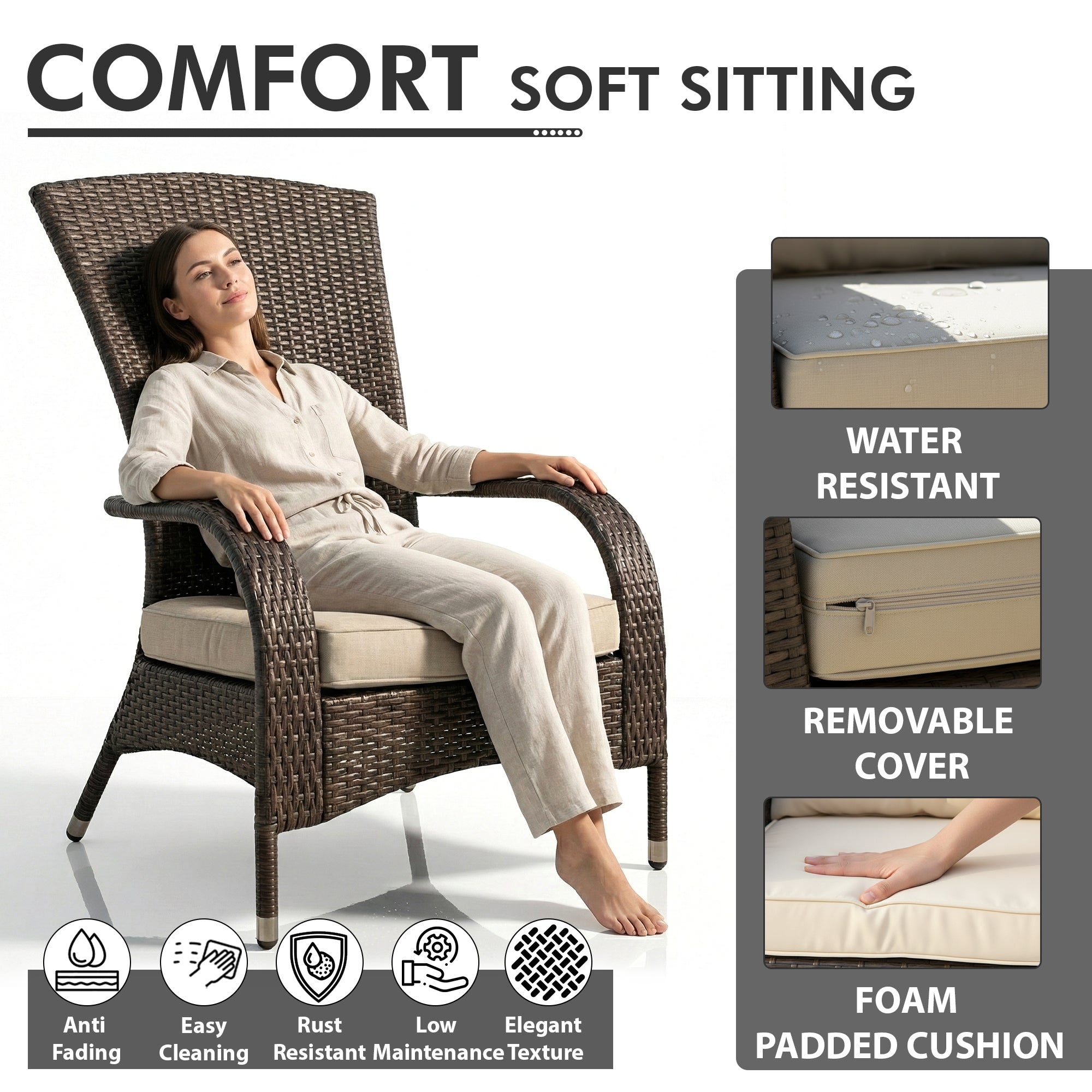 Vivero Outdoor Garden Balcony Single Seater Sofa (Brown)