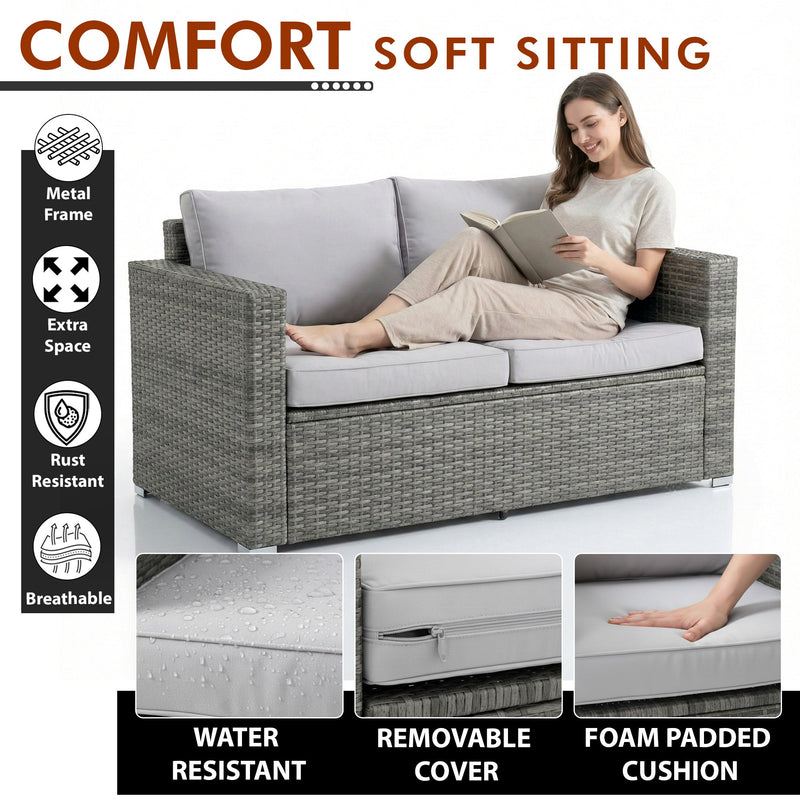 Roros Outdoor Sofa Set 2 Seater, 2 Single seater and 1 Center Table Set (Grey)