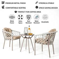 Surfer Outdoor Patio Seating Set 2 Chairs and 1 Table Set (Grey) Braided & Rope