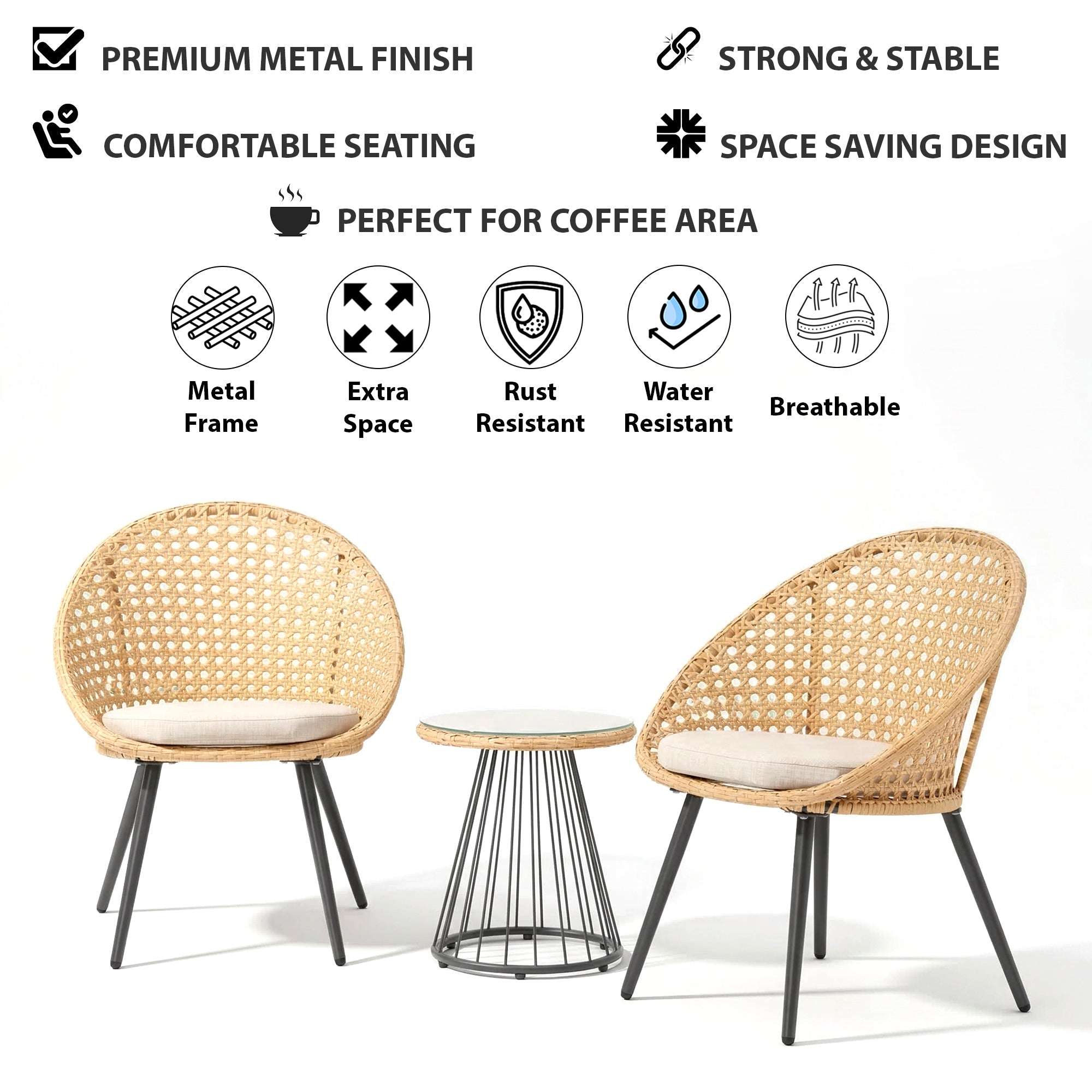 Hell Outdoor Patio Seating Set 2 Chairs and 1 Table Set (Tan + White)