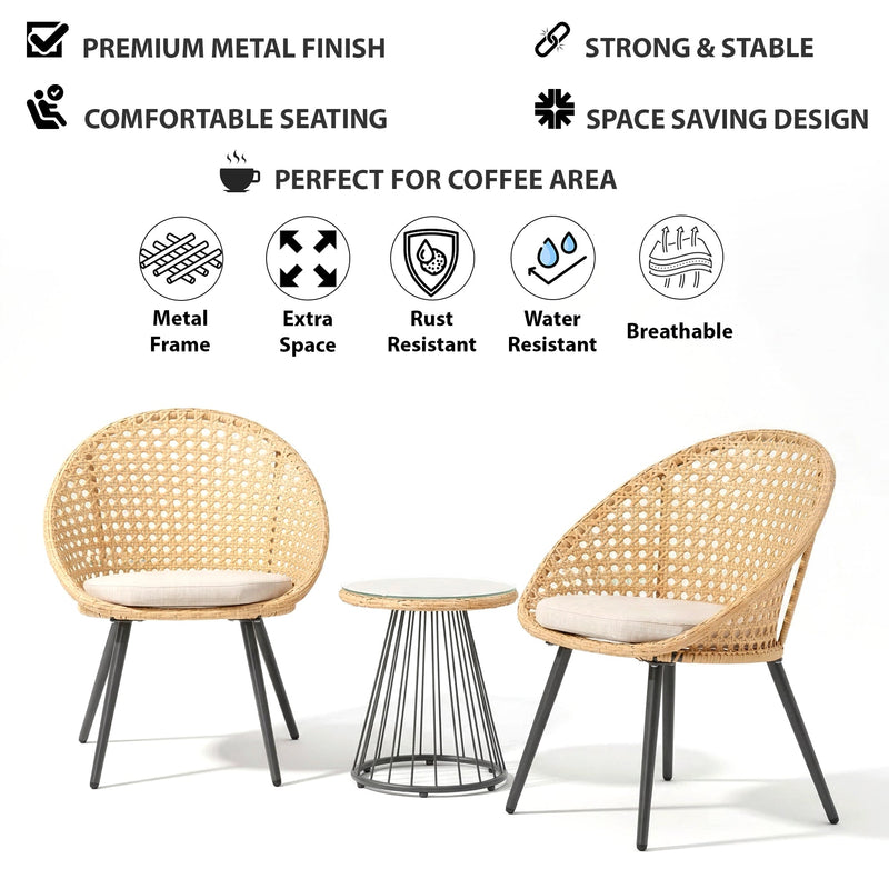 Hell Outdoor Patio Seating Set 2 Chairs and 1 Table Set (Tan + White)