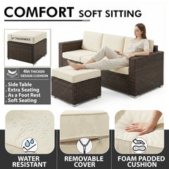 Jovis Outdoor Garden Balcony Sofa Set 3 Seater, 2 Single seater With 1 Ottoman and 1 Center Table Set (Brown)