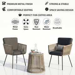 Odila Outdoor Patio Seating Set 2 Chairs and 1 Table Set (GREY+BROWN) Braided & Rope