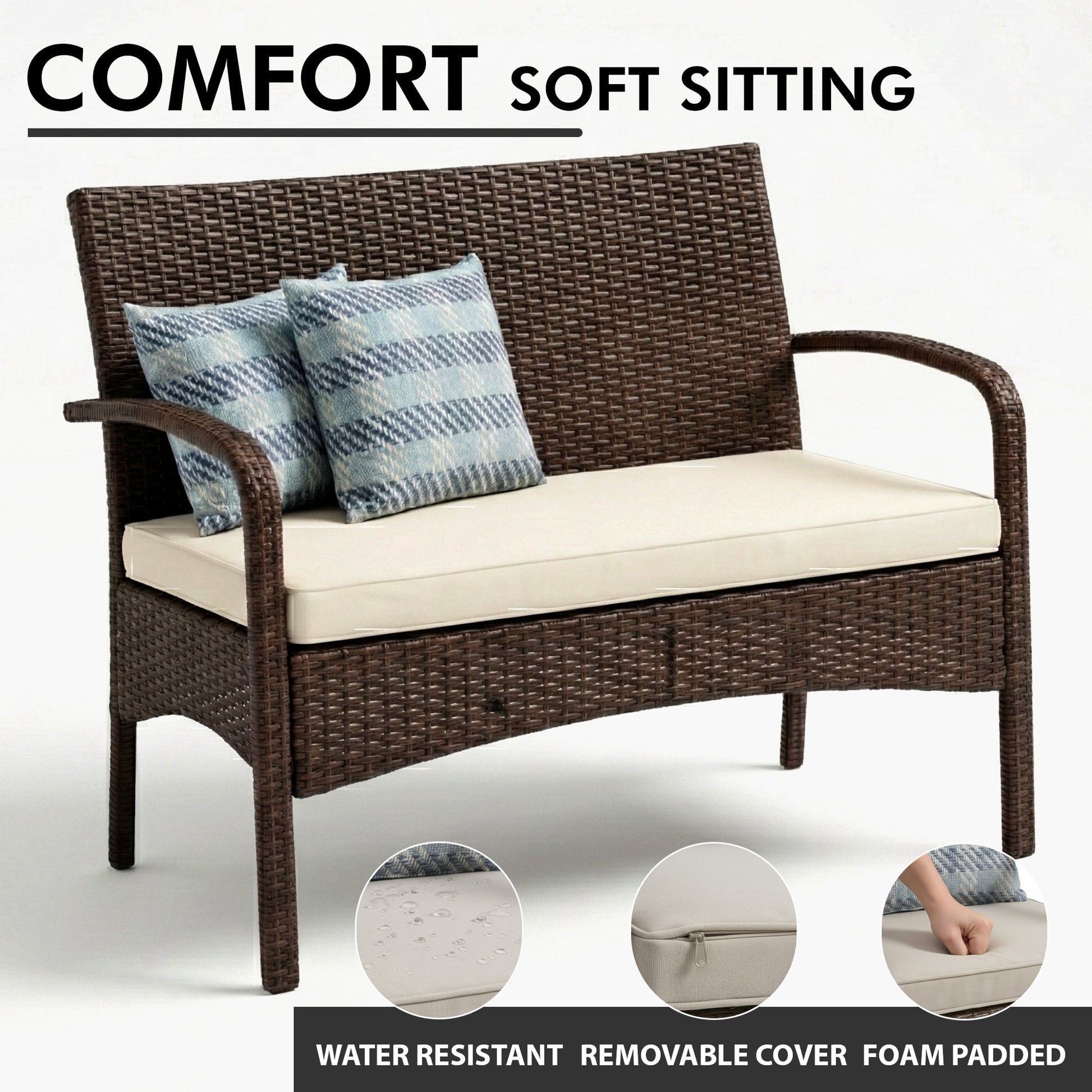 Canapa Outdoor Sofa Set 2 Seater , 2 Single seater and 1 Center Table Set (Brown)