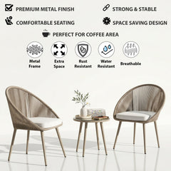 Molo Outdoor Patio Seating Set 2 Chairs and 1 Table Set (Beige) Braided & Rope