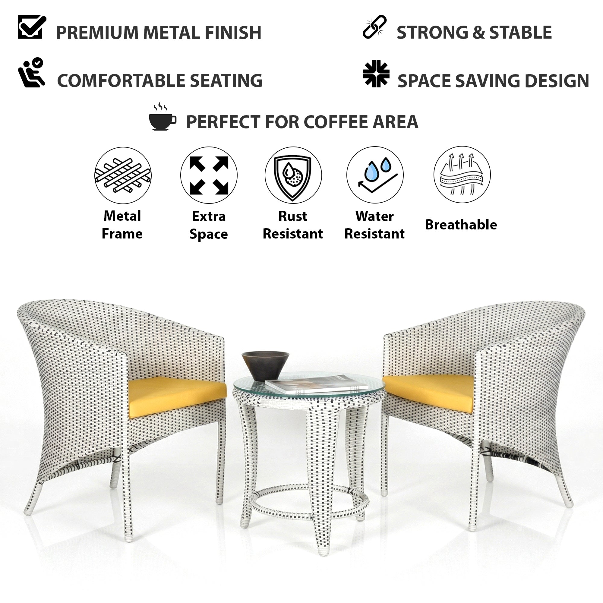 Kuush Outdoor Patio Seating Set 2 Chairs and 1 table Set (White and black)