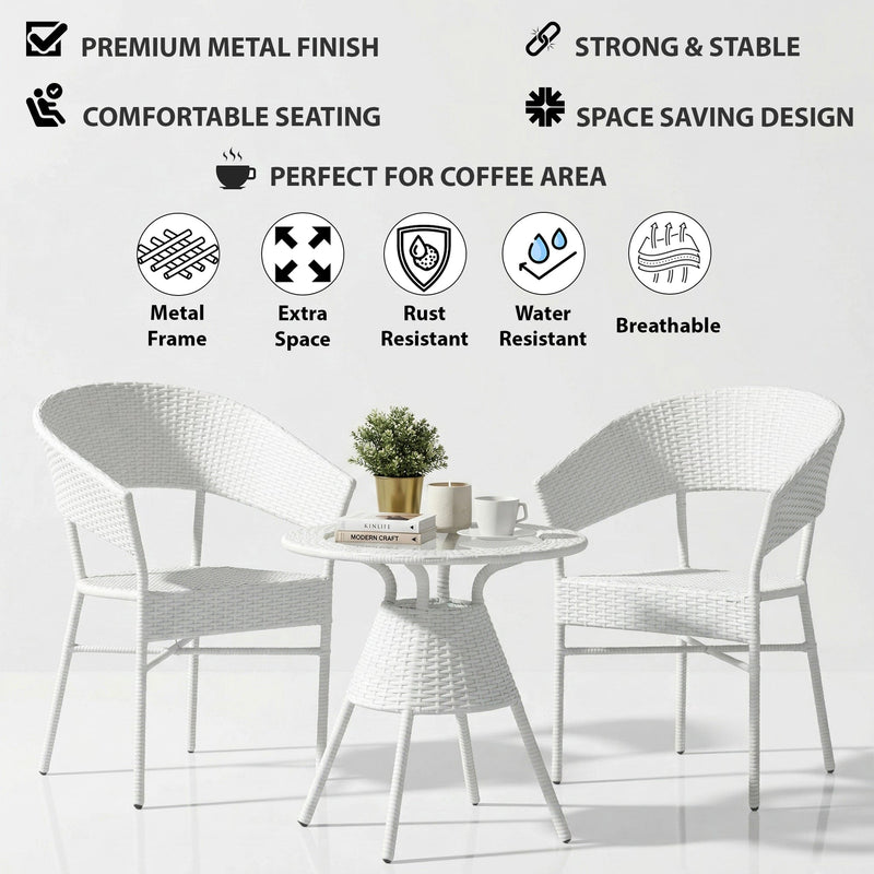 Tessa Outdoor Patio Seating Set 2 Chairs and 1 Table Set (White)