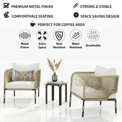 Madera Outdoor Patio Seating Set 2 Chairs and 1 Table Set (Beige) Braided & Rope