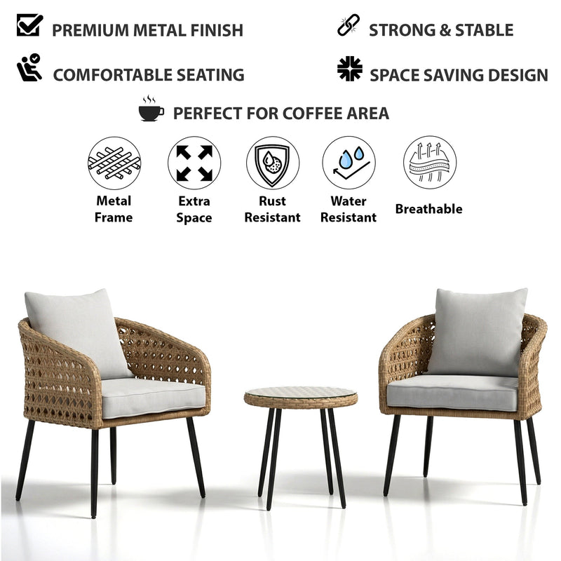Yuri Outdoor Patio Seating Set 2 Chairs and 1 Table Set (Honey)