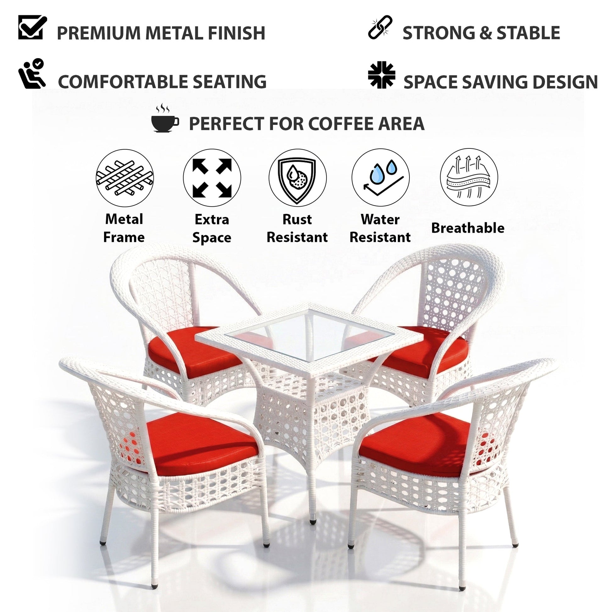 Koiki Outdoor Patio Seating Set 4 Chairs and 1 Table Set (White)