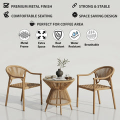 Ikra Outdoor Patio Seating Set 2 Chairs and 1 Table Set (Beige) Braided & Rope