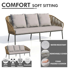 Goons Outdoor Sofa Set 3 Seater , 2 Single seater and 1 Center Table Set (Khaki) Braided & Rope