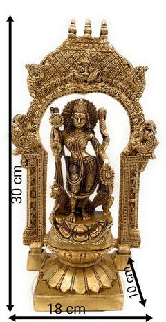 Handcrafted Brass Durga Devi Idol on Lotus Chowki with Temple Prabhavali – Mahishasuramardini | Adi Shakti | Pital Durgadevi Murti for Home Temple & Navratri Puja,Gold, 10.5 Inch, 1 Piece