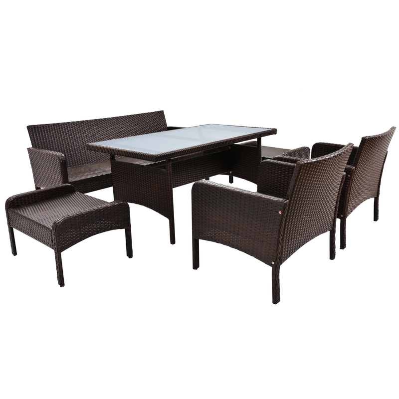 BienMate Outdoor Garden Balcony Sofa Set 3 Seater, 2 Single seater, 2 Ottoman and 1 Center Table Conversation Set (White + Tan)