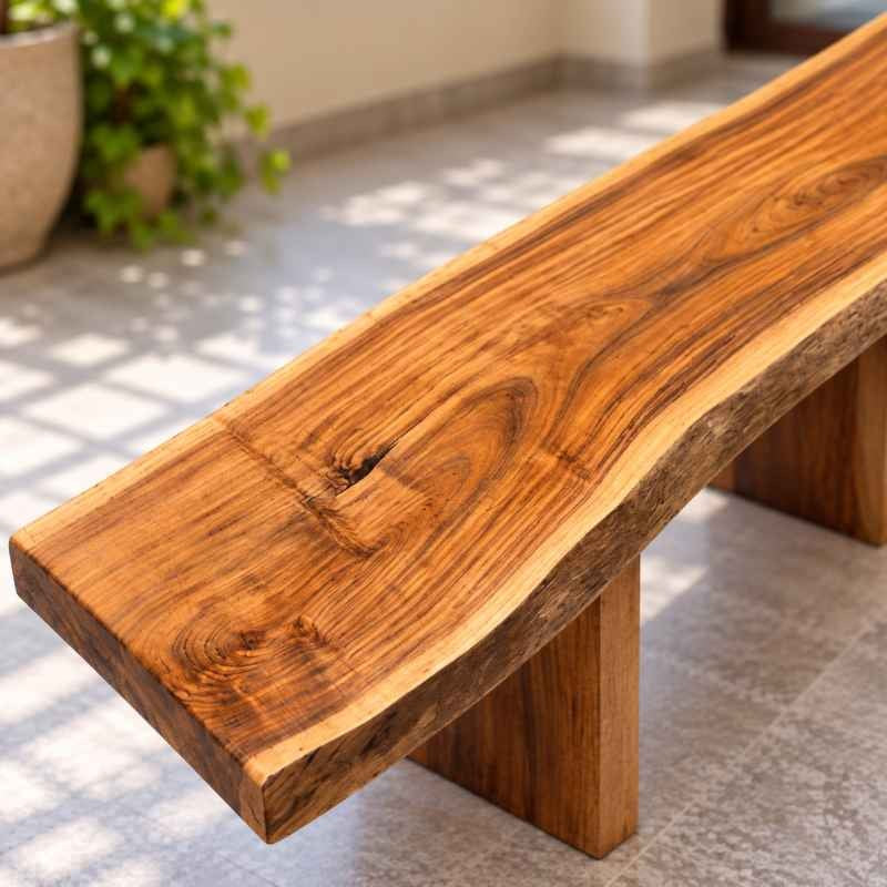 Handmade Live Edge Solid Wood Bench, Rustic 6 Ft Natural Wood Dining Bench with Wooden Legs, Natural Grain Long Entryway & Hallway Bench, Custom Size Wooden Bench