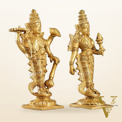 6-Inch Brass Standing Vishnu and Lakshmi Idols - Superfine Pair
