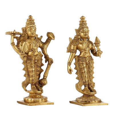 6-Inch Brass Standing Vishnu and Lakshmi Idols - Superfine Pair