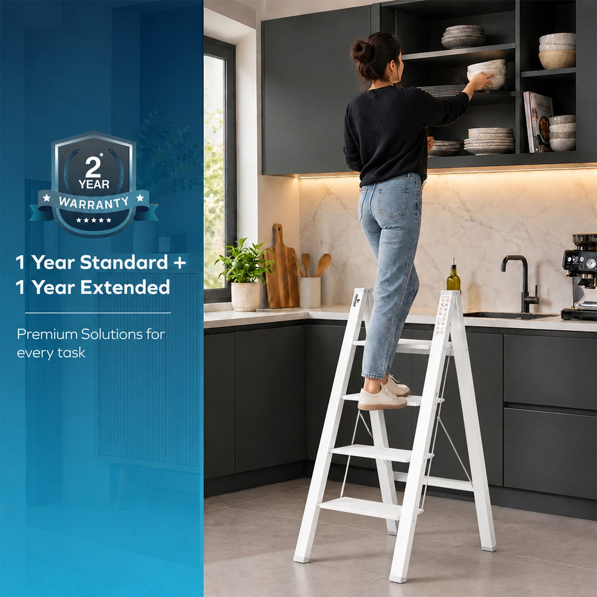 Corvids 4-Steps Premium Folding Step Stool with 2-Year Warranty (White)-7
