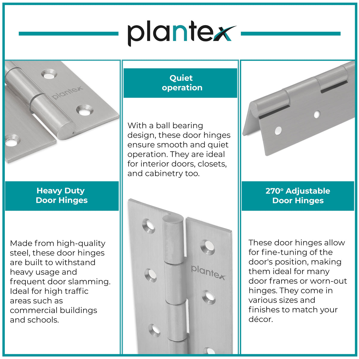 Plantex Stainless Steel Door Hinges 3 inch x 16 Gauge/1.5 mm Thickness Home/Office/Hotel for Main Door/Wooden/Bedroom/Kitchen/Kabza - Pack of 1 (Satin Matt)-6