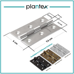 Plantex Stainless Steel Door Hinges 3 inch x 16 Gauge/1.5 mm Thickness Home/Office/Hotel for Main Door/Wooden/Bedroom/Kitchen/Kabza - Pack of 1 (Satin Matt)-3