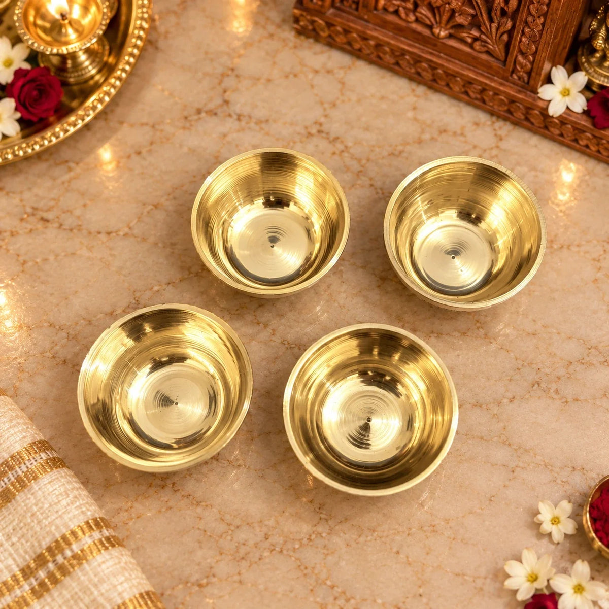Brass Embossed Design Prasad Bowl Set (1 Inch)