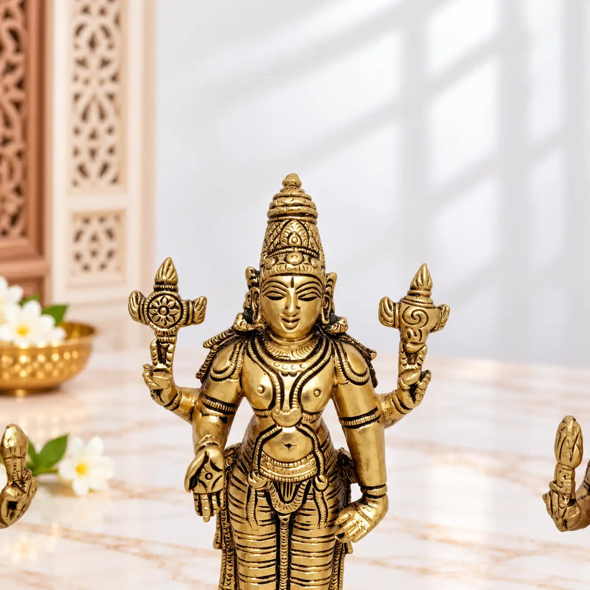 Brass Lord Balaji With Sri Devi And Bhudevi Idols Set (6.5 Inch)
