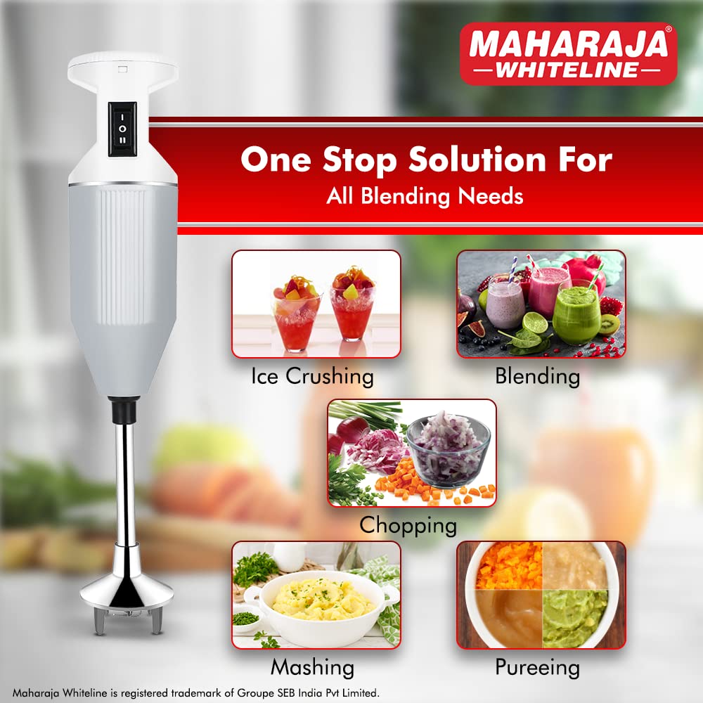Maharaja Whiteline Plastic Torsio Plus Hand Blender with 3 Blades, Long Lasting Performance with 250 Watt Motor| Multiple Detachable Blades | 2 Year Warranty - Hb-141 (Grey)