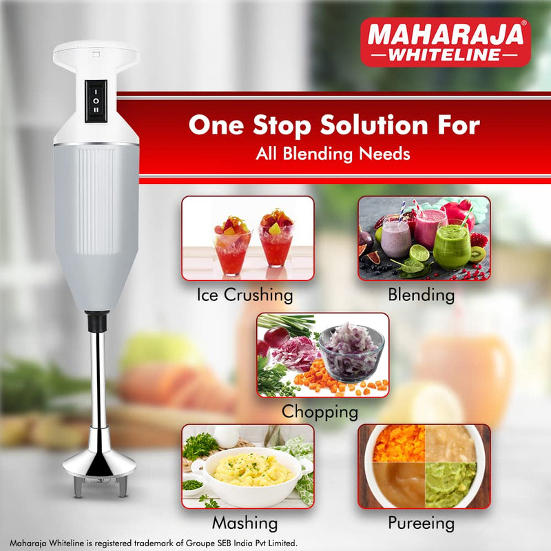 Maharaja Whiteline Plastic Torsio Plus Hand Blender with 3 Blades, Long Lasting Performance with 250 Watt Motor| Multiple Detachable Blades | 2 Year Warranty - Hb-141 (Grey)