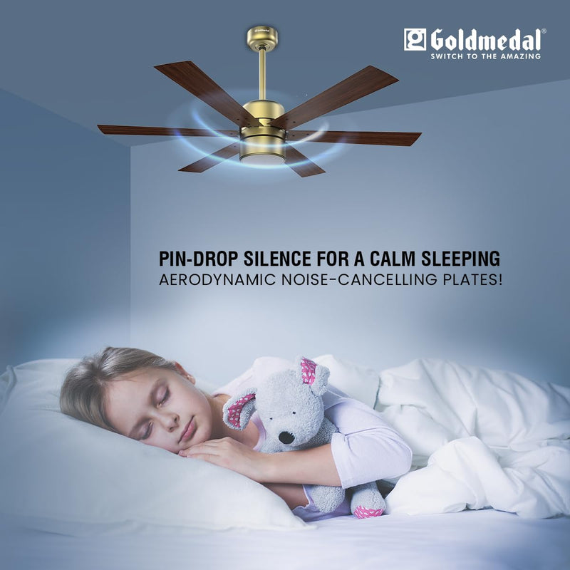 Goldmedal Phantom 6 Blade 1200 mm Ceiling Fan with Underlight & Remote (Brass Dark Wood)-3