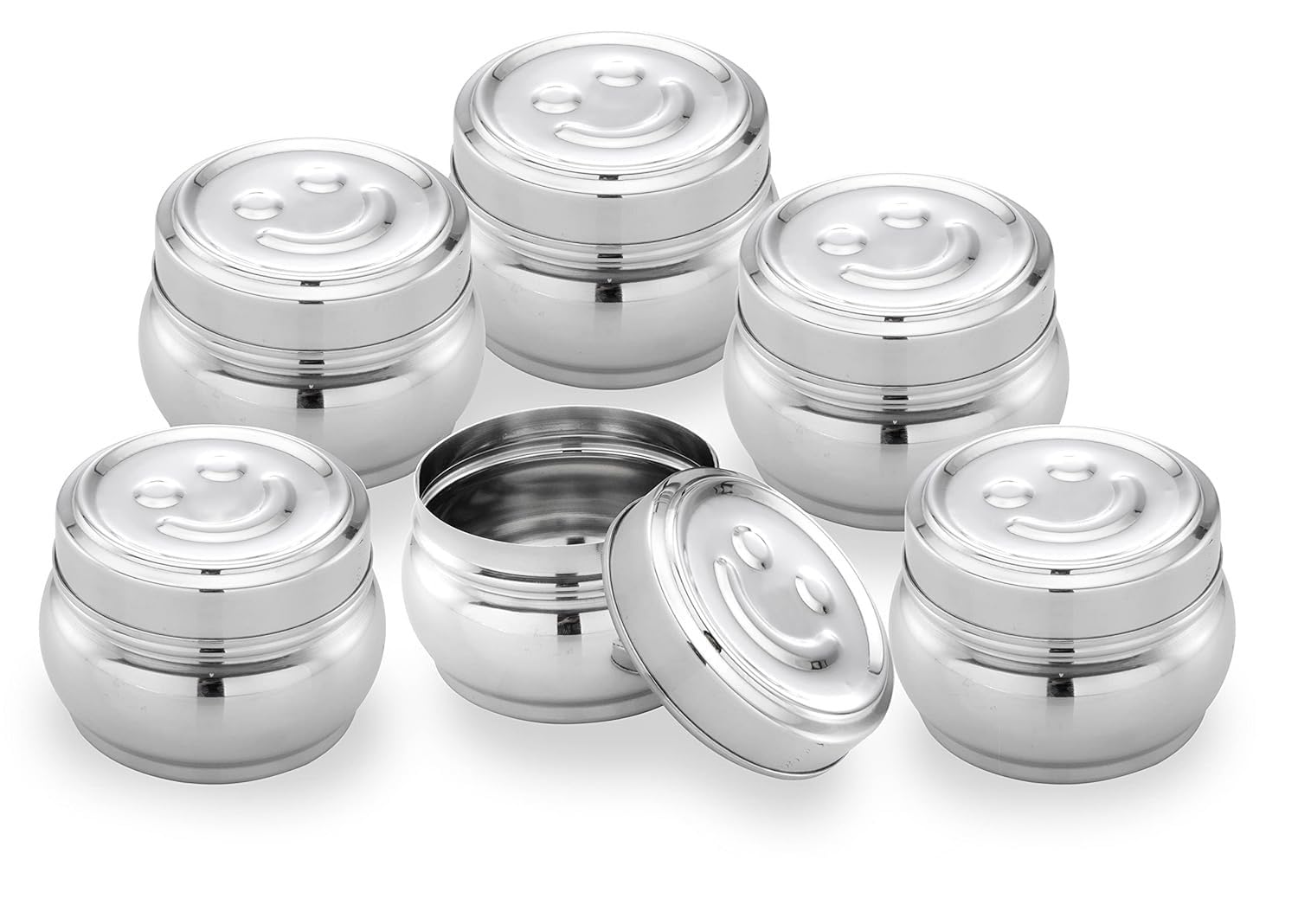 Dynore Stainless Steel Small/Mini Box Dabba/Small Dabbi/Smiley Dabbi, Capacity-170 ml Each, Pack of 6