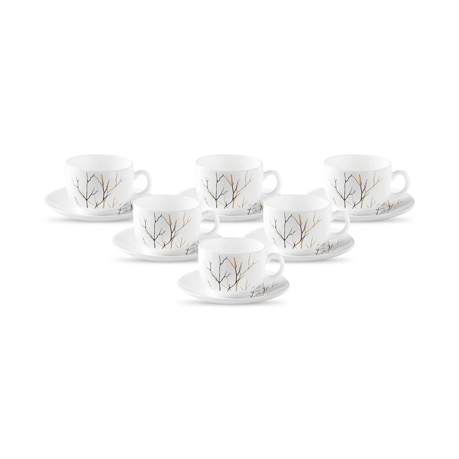 La Opala Diva, Opal Glass Crockery | Cup & Saucer Iris Regular, Set of 12 | Golden Fall, 160 ml | for Tea & Coffee | Microwave Safe | 100% Vegetarian | Extra Strong | Super Light | Super White