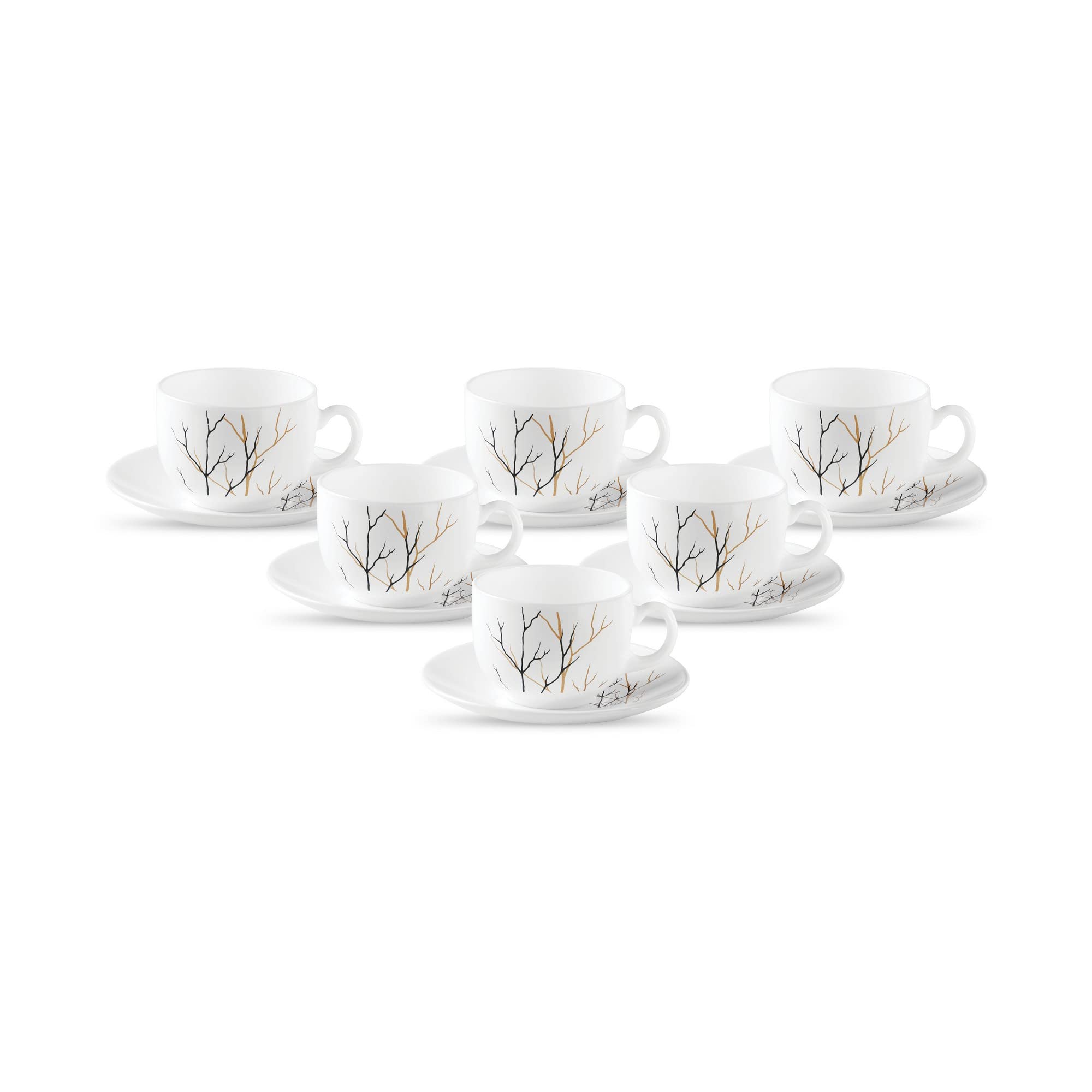 La Opala Diva, Opal Glass Crockery | Cup & Saucer Iris Regular, Set of 12 | Mystrio Black, 160 ml | for Tea & Coffee | Microwave Safe | 100% Vegetarian | Extra Strong | Super Light | Super White