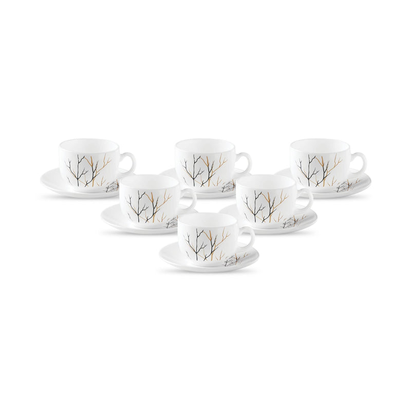 La Opala Diva, Opal Glass Crockery | Cup & Saucer Iris Regular, Set of 12 | Mystrio Black, 160 ml | for Tea & Coffee | Microwave Safe | 100% Vegetarian | Extra Strong | Super Light | Super White
