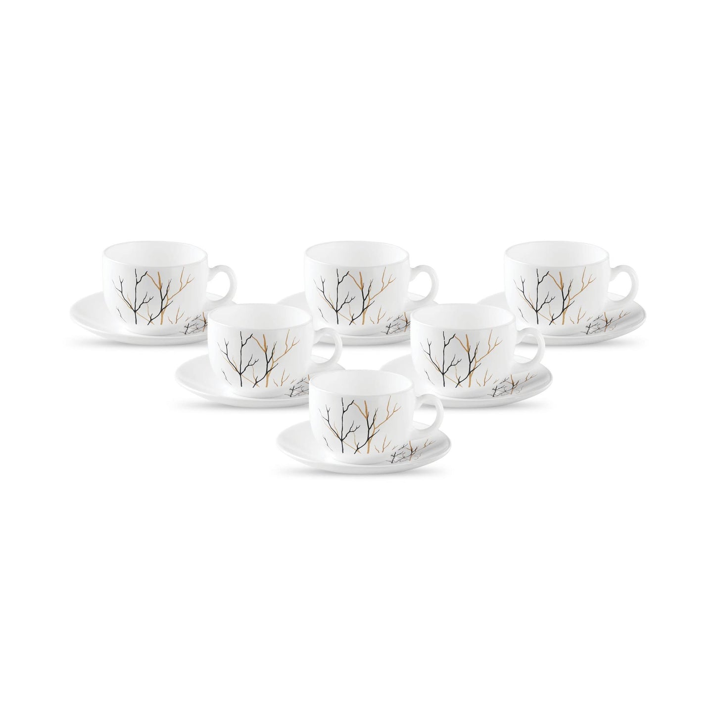 La Opala Diva, Opal Glass Crockery | Cup & Saucer Iris Regular, Set of 12 | Golden Fall, 160 ml | for Tea & Coffee | Microwave Safe | 100% Vegetarian | Extra Strong | Super Light | Super White