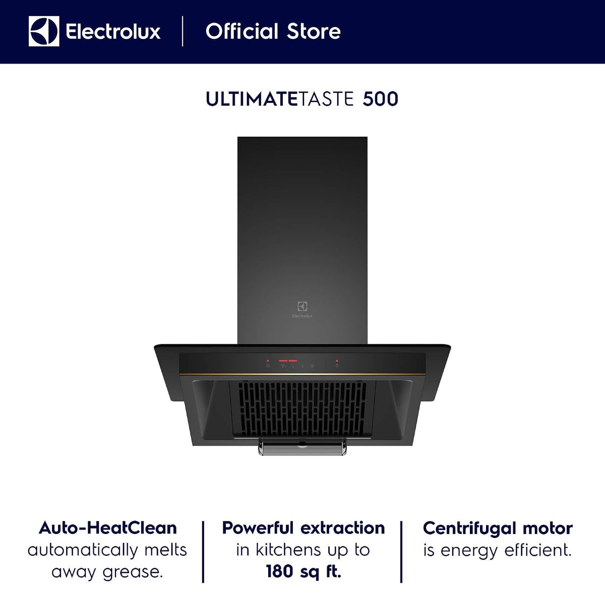 Electrolux 60cm Straight Glass Chimney for up to 180 sqft Kitchen, AutoClean, UltimateTaste 500, Black, ECC6681G-3