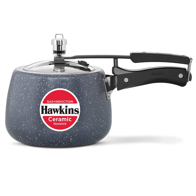 Hawkins 1.5 Litre Ceramic Nonstick Pressure Cooker, Induction Inner Lid Baby Cooker, Granite Contura shaped Cooker, Blue (ICC15)
