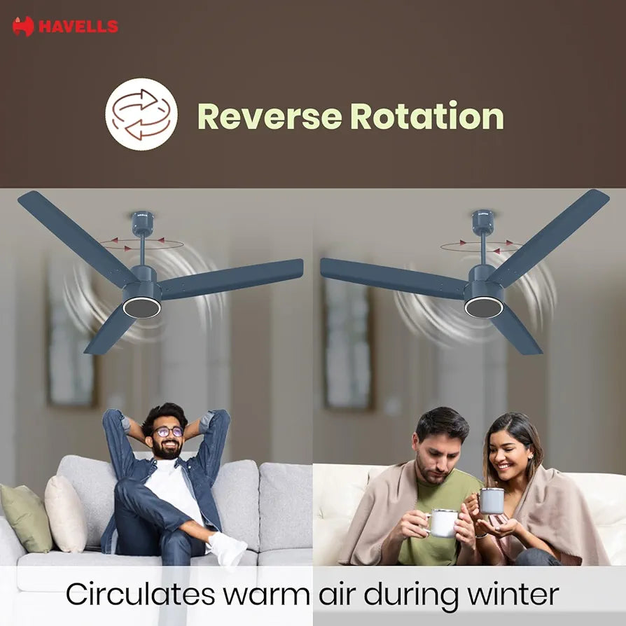 Havells FAB BLDC PRO Ceiling Fan 1200mm, 380 RPM, Savings upto 65%, Reverse Rotation, 4 Modes , Low Wattage 30W, Low Noise, Air Flow:225 CMM, 3 Year Warranty, Denim Blue