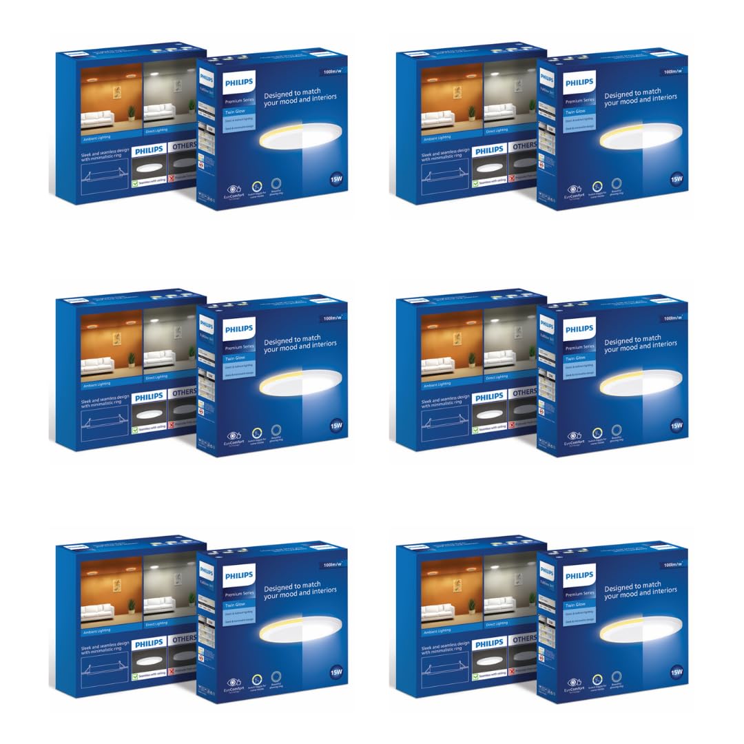Philips 15-watt Round LED Up-Down Downlighter (Pack of 6) (Warm White + Cool Day Light, B0D4VLYT2C)